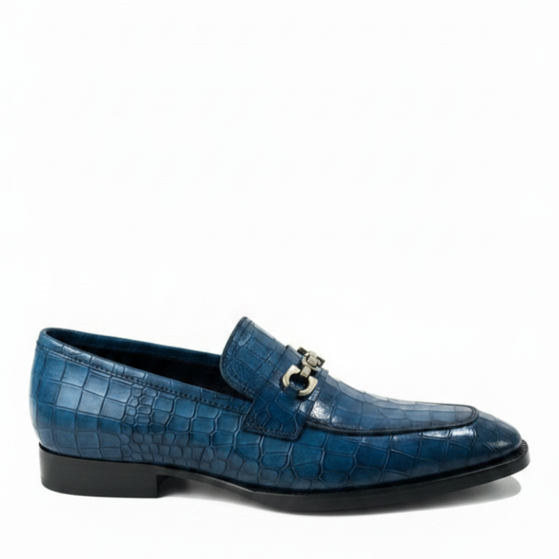 Crocodile‑textured Leather Loafers With Metallic Horsebit Ornament