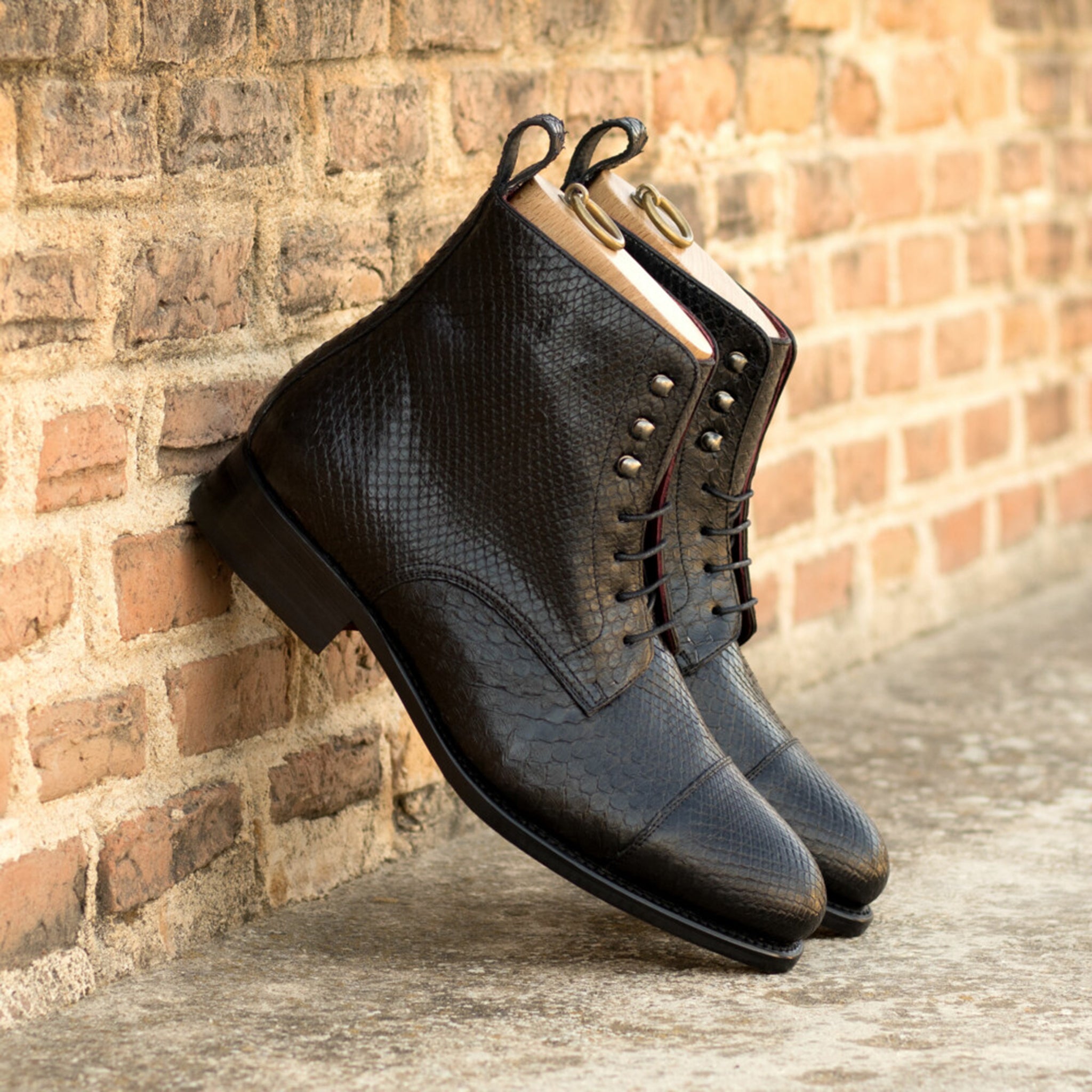 Black Python Leather Derby Boots