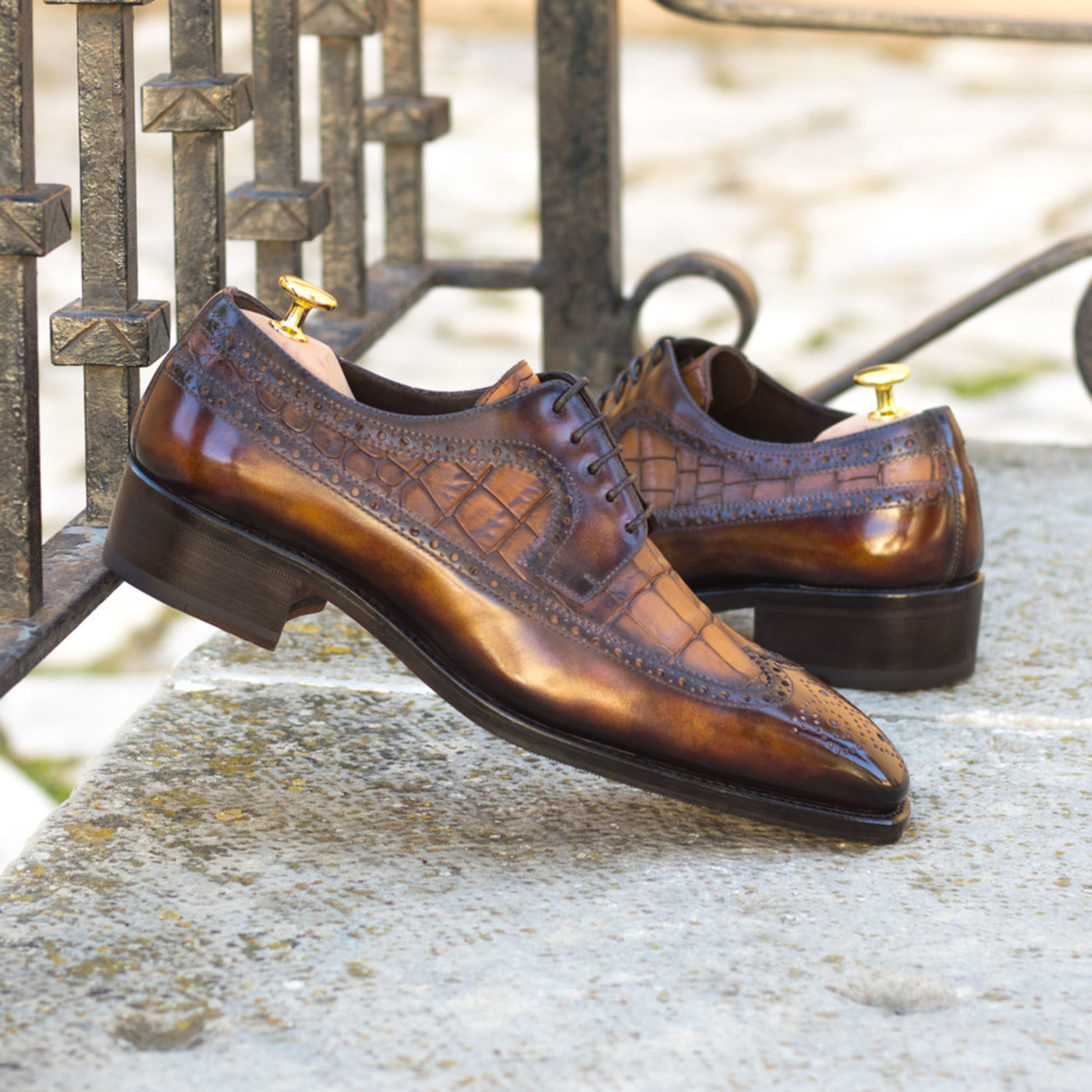 Croco Patina Blucher Shoes