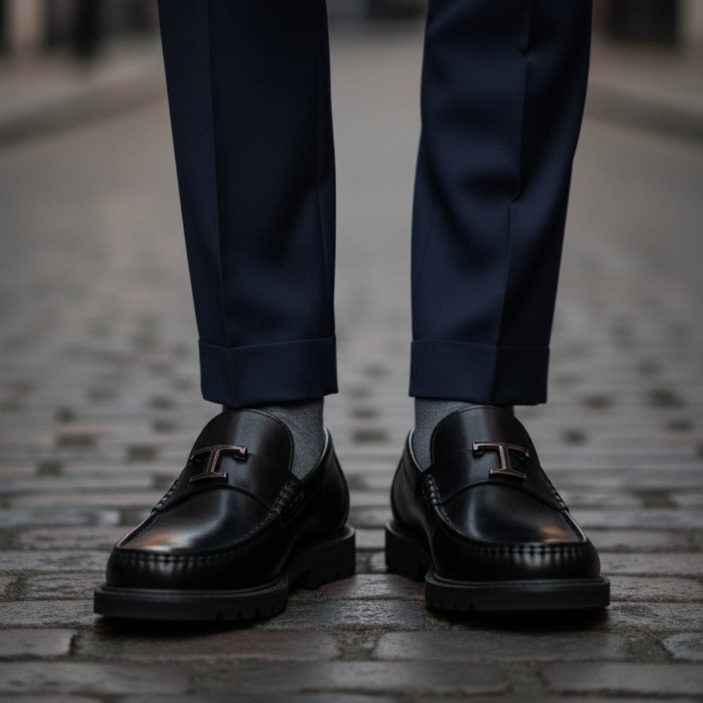 Pure Solid Leather Buckled Timeless Loafers