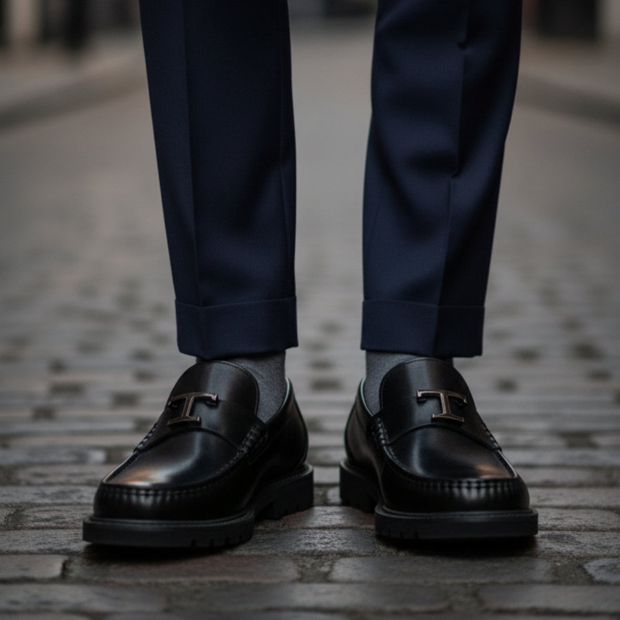 Pure Solid Leather Buckled Timeless Loafers
