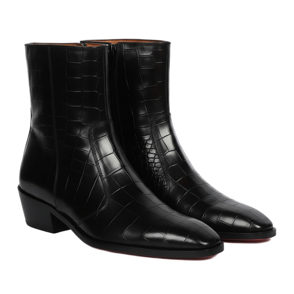 Cuban Heel Chelsea Boots Deep Cut Leather with Zip Closure