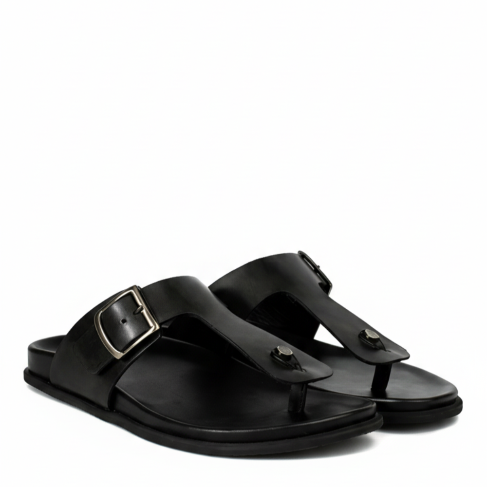 Men Slip On Leather Buckle Sandal