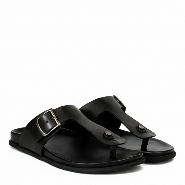 Men Slip On Leather Buckle Sandal