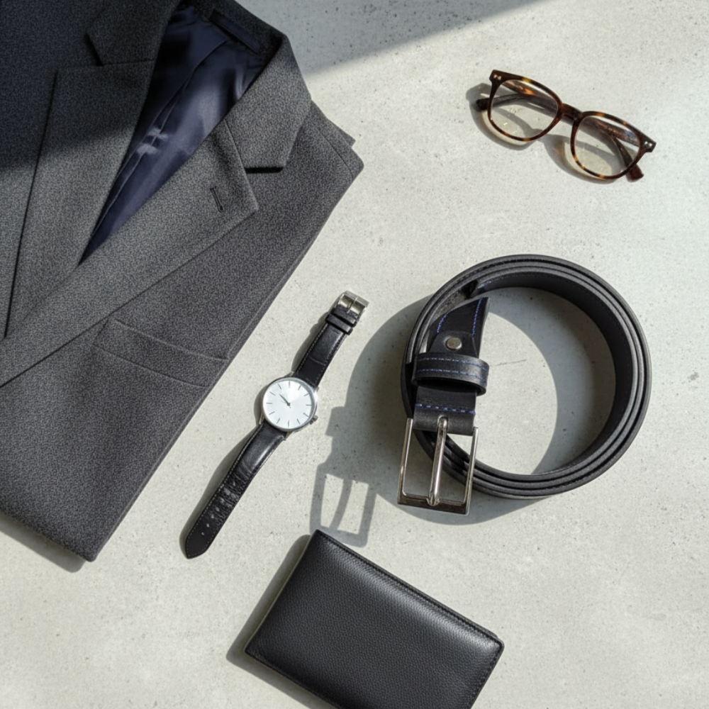 Noir wave Artisan Grain Leather Belt