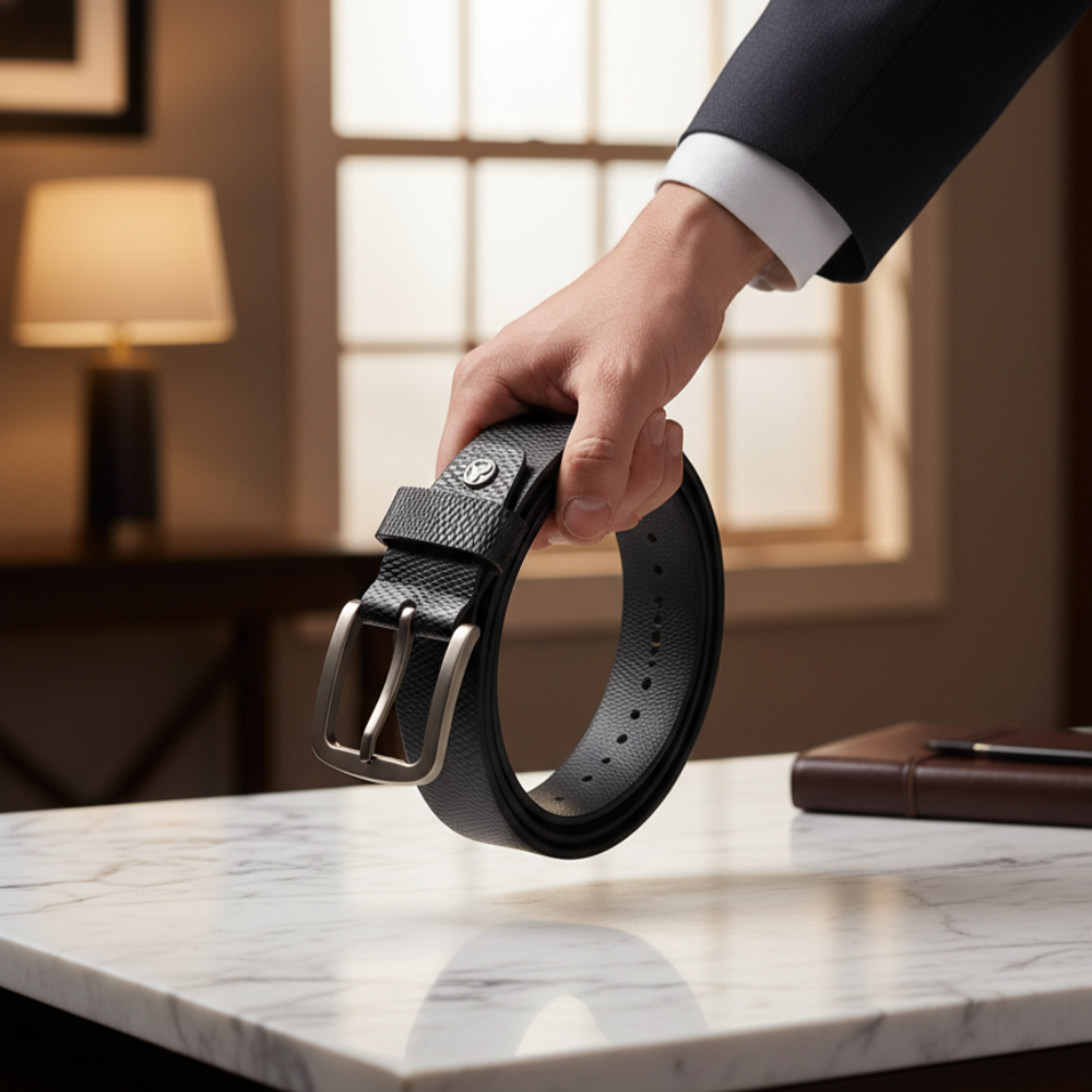 Midnight Crest Executive Leather Belt