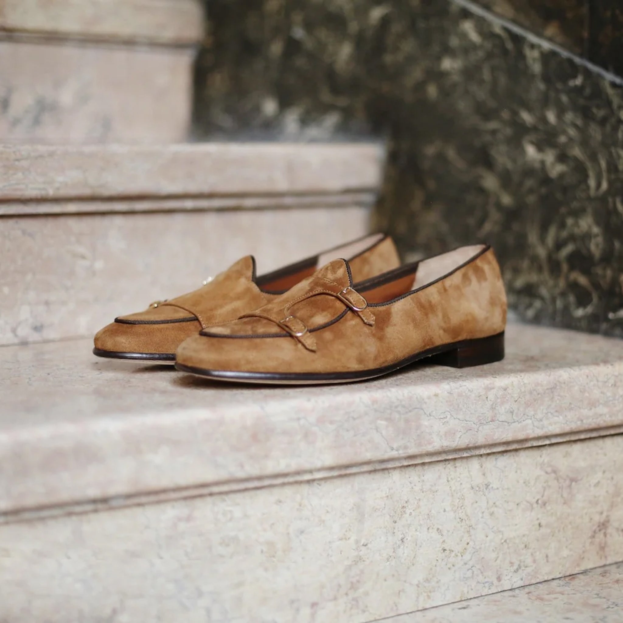 Cognac Double Monk Strap Shoes
