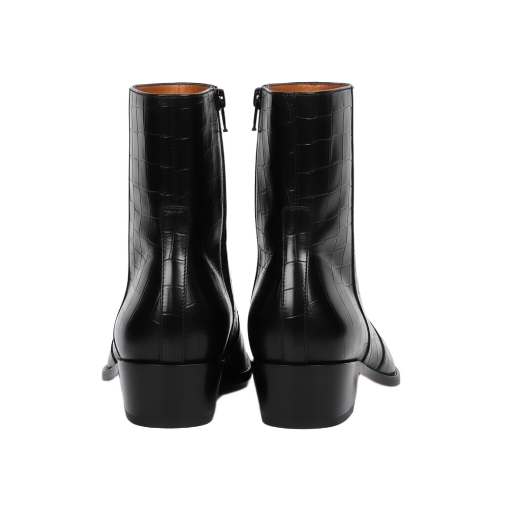 Cuban Heel Chelsea Boots Deep Cut Leather with Zip Closure