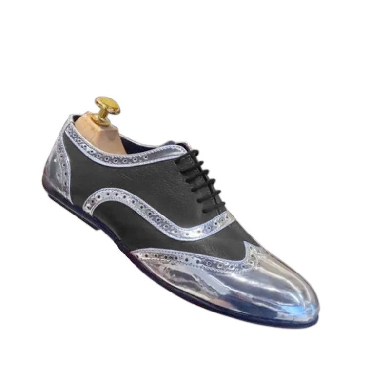 Patent Silver & Black Moroccan Leather Oxfords Shoes