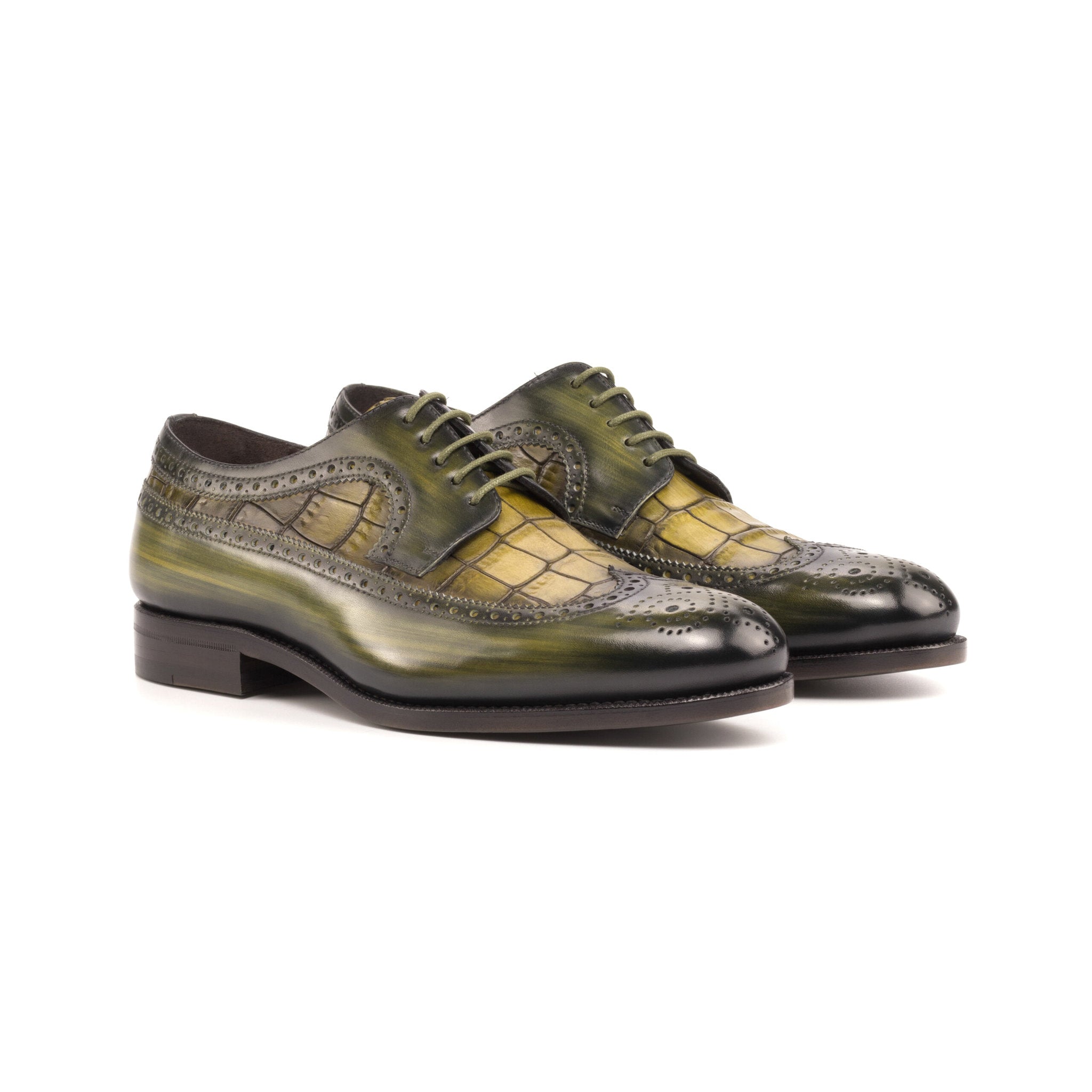 Green Patina Blucher Shoes with Croco