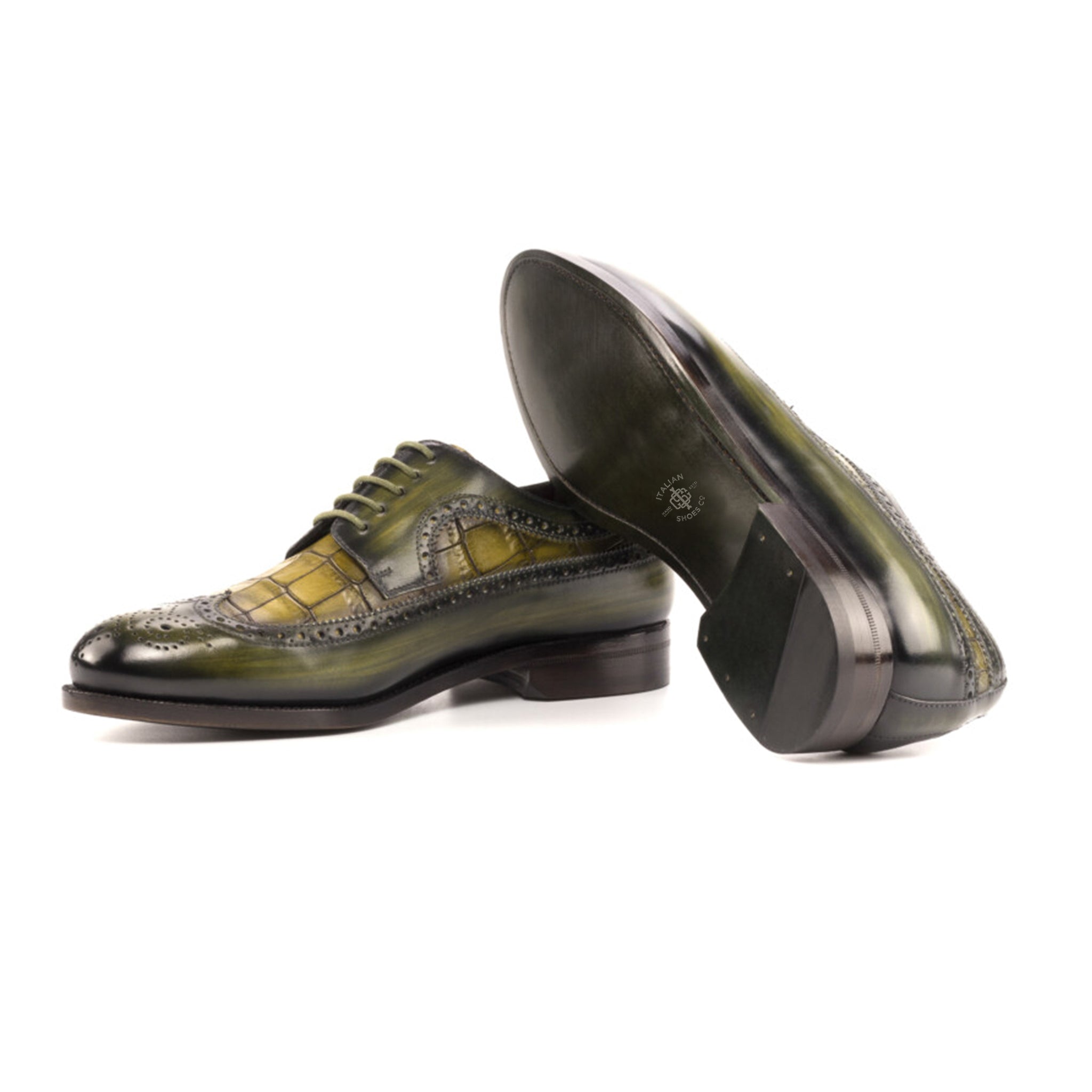 Green Patina Blucher Shoes with Croco