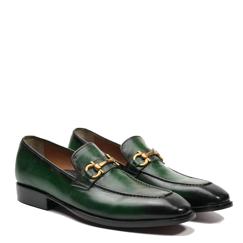Raised Lake Stitch Apron Toe Green Men's Horsebit Loafers