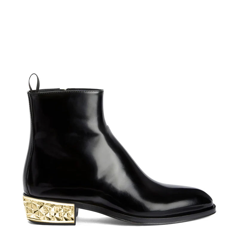 Black Leather Chelsea Boot With Golden Heel