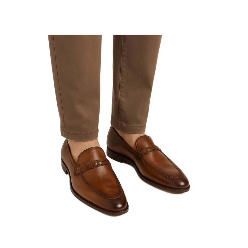 Mens Leather Tan Stitched Penny Loafer