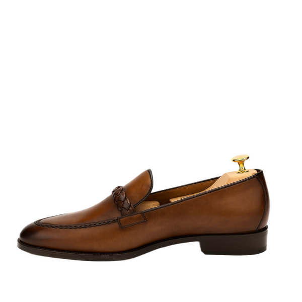 Mens Leather Tan Stitched Penny Loafer
