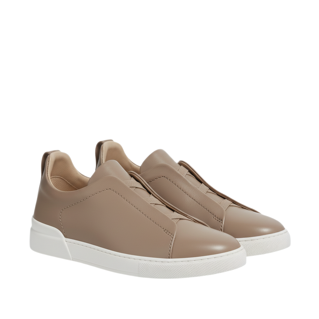 Luxury Edition Triple Stitch Leather Taupe Sneaker for Men's