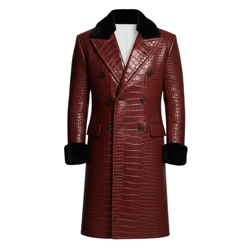 Royal Croc-Embossed Fur Collar Overcoat