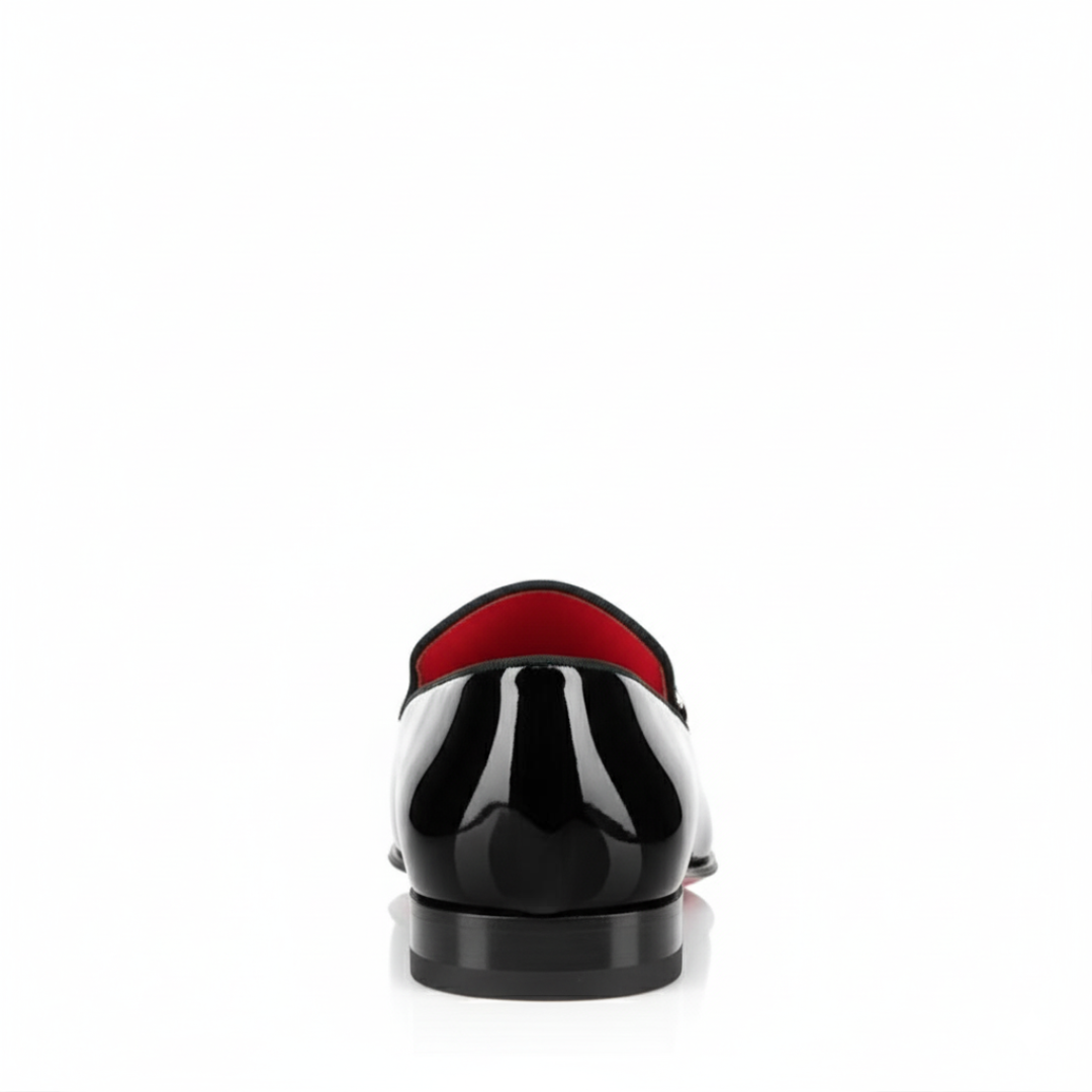 Italain Black Leather Loafers with Metallic Ornament