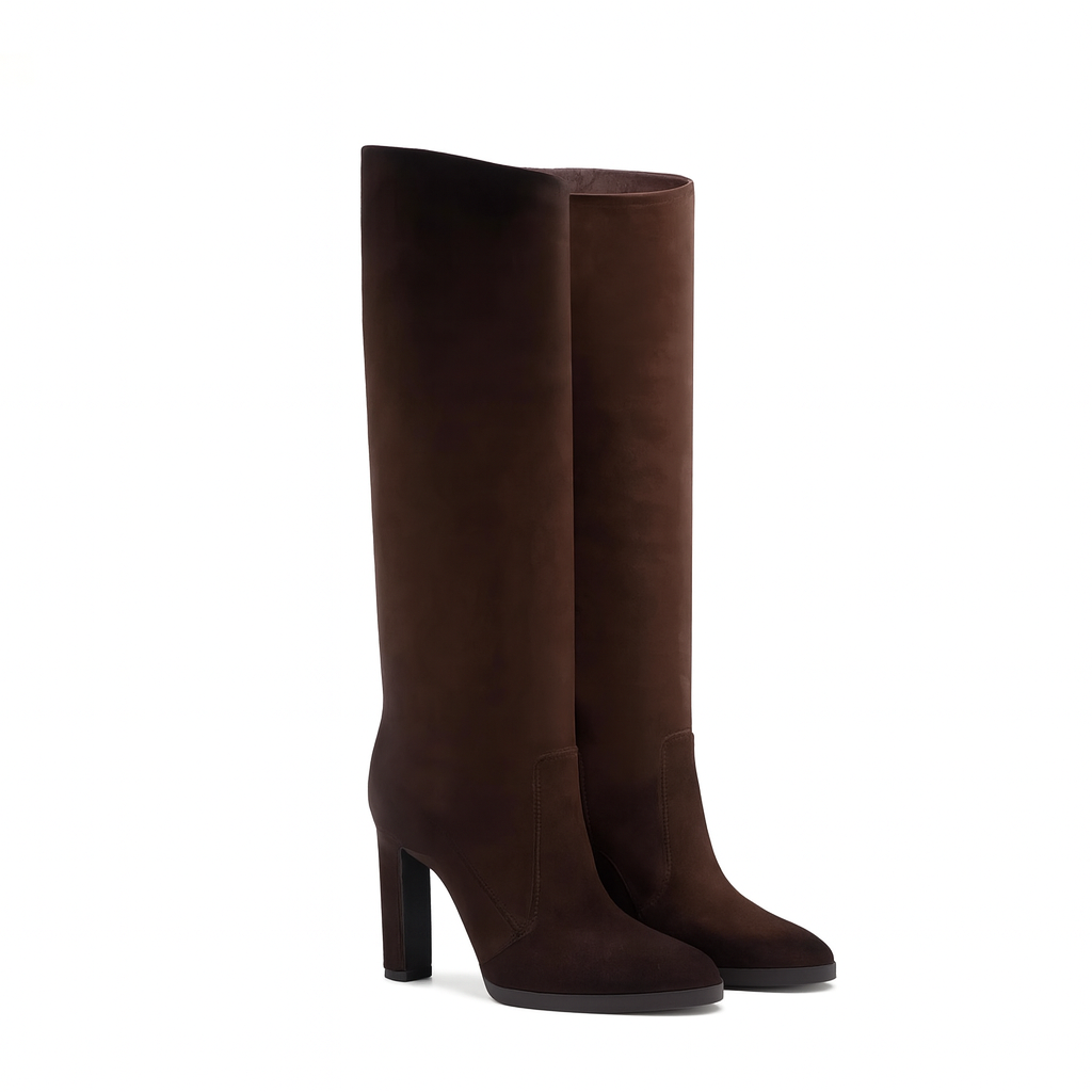 Knee High Suede High-heel Women's Boots With Chain