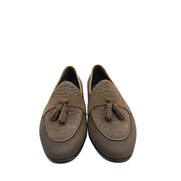 Luxury Textured Cocoa Tassel Loafers