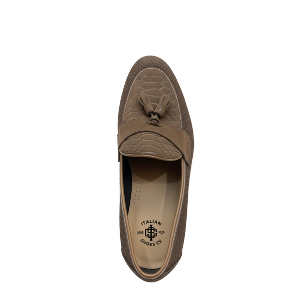 Luxury Textured Cocoa Tassel Loafers