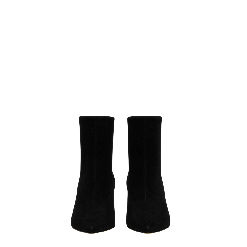 Premium Black Suede Pointed Toe Ankle Boots with Kitten Heels