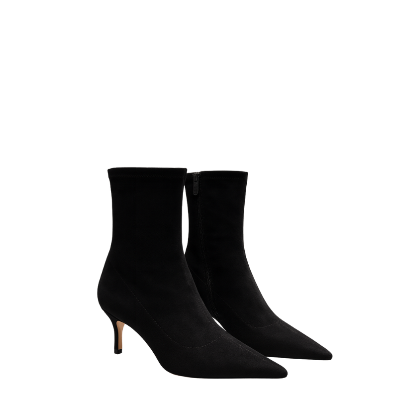 Premium Black Suede Pointed Toe Ankle Boots with Kitten Heels