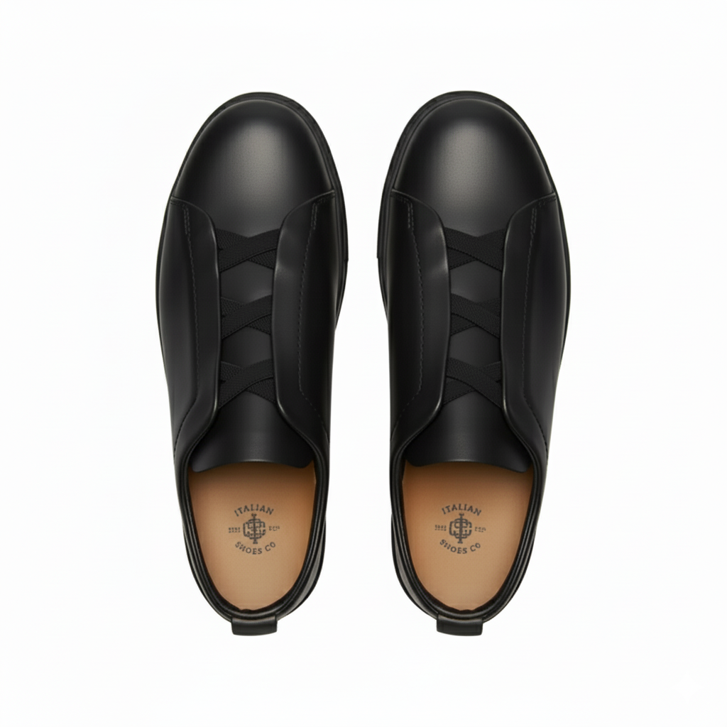 Noir Triple Stitch Leather Sneaker