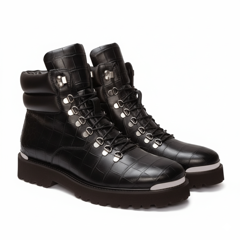 Zip Closure Wine Deep Cut Leather Chunky Boots