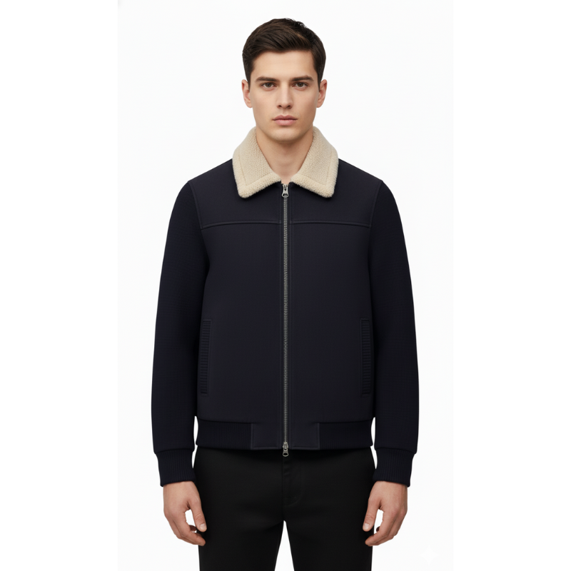 Classic Shearling-Collar Bomber Jacket