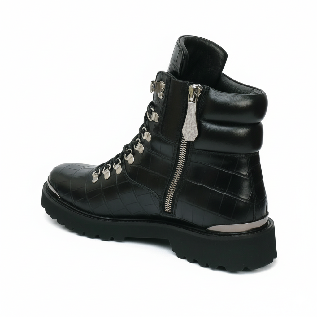 Zip Closure Wine Deep Cut Leather Chunky Boots