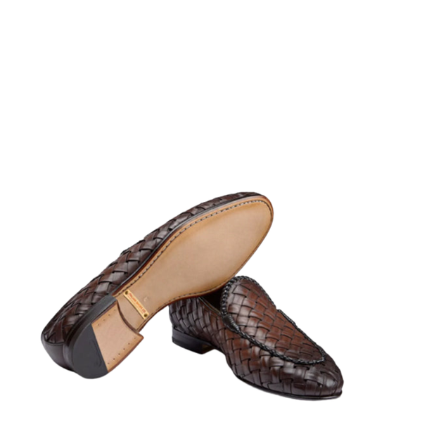 Penny Weaved Leather Loafer Hand Crafted - Dark Brown
