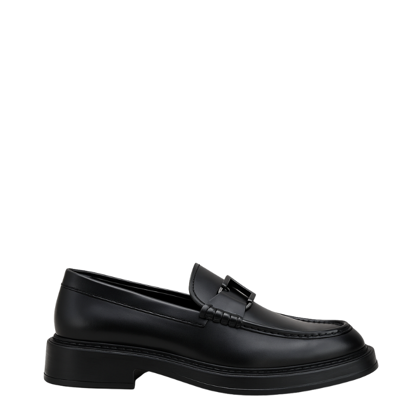 Pure Solid Leather Buckled Timeless Loafers