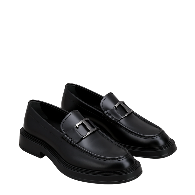 Pure Solid Leather Buckled Timeless Loafers