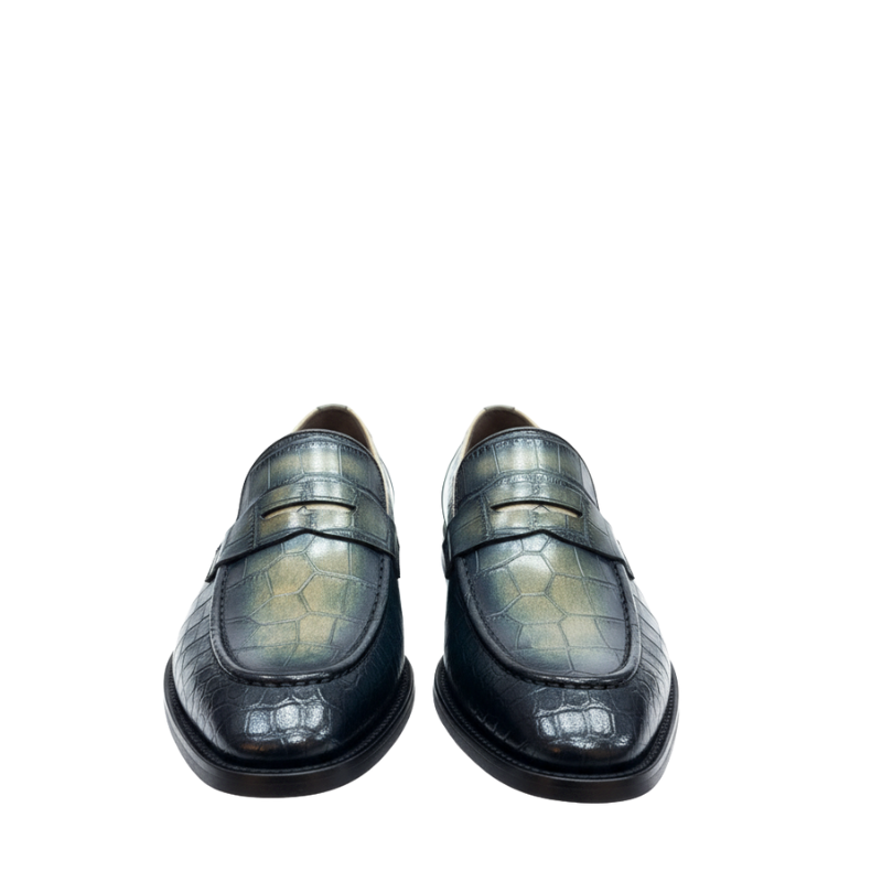 Emerald Mist Croco Penny Loafers