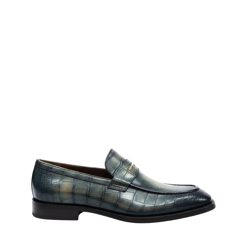 Emerald Mist Croco Penny Loafers