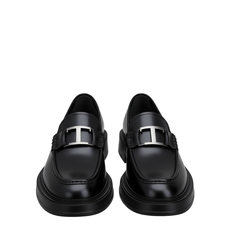 Pure Solid Leather Buckled Timeless Loafers