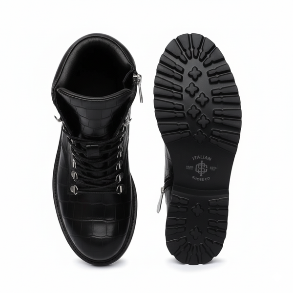 Zip Closure Wine Deep Cut Leather Chunky Boots