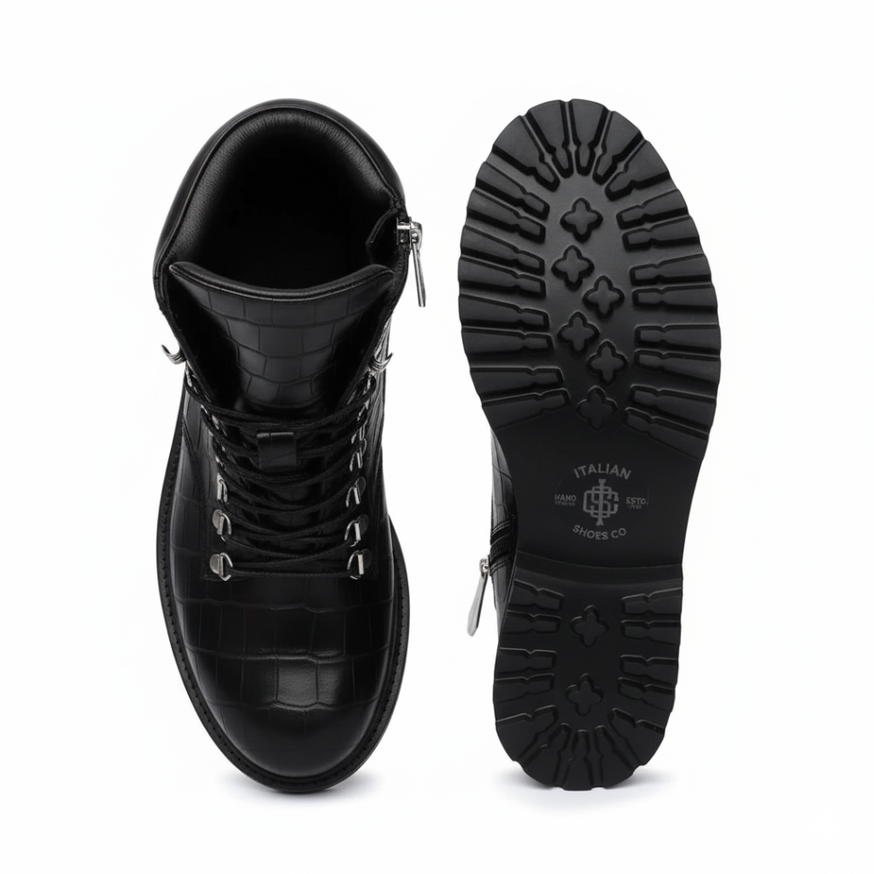 Zip Closure Wine Deep Cut Leather Chunky Boots