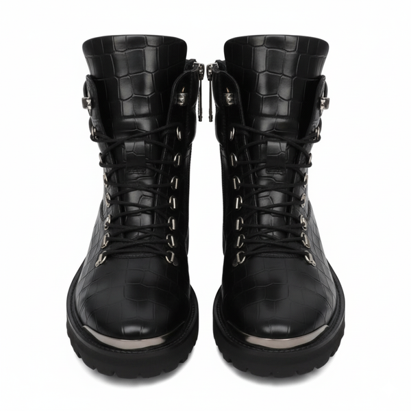 Zip Closure Wine Deep Cut Leather Chunky Boots