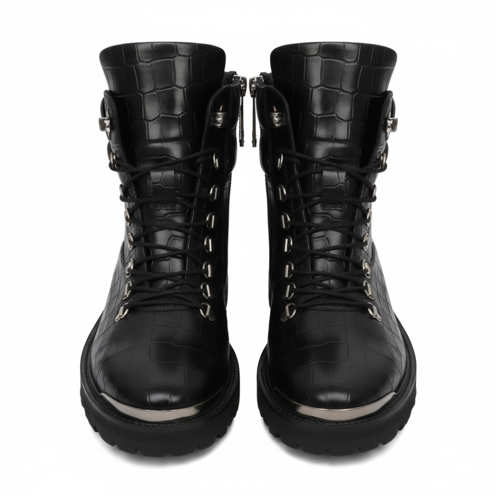 Zip Closure Wine Deep Cut Leather Chunky Boots