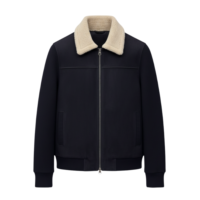 Classic Shearling-Collar Bomber Jacket