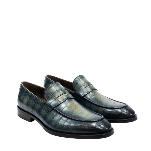 Emerald Mist Croco Penny Loafers