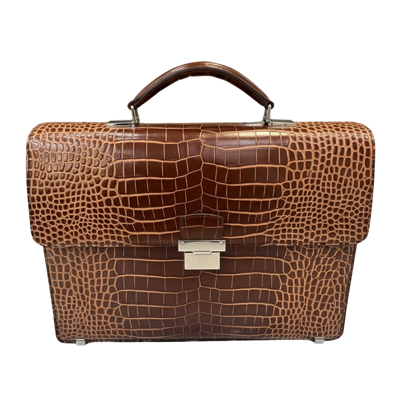 Sable Crest Crocodile-Embossed Leather Briefcase