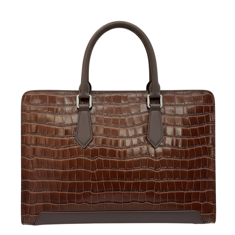 Umber Crest Crocodile-Embossed Leather Briefcase