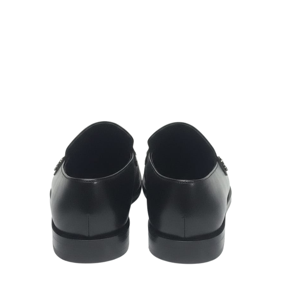 Italian Luxe Silver Emblem Open Toe Loafers