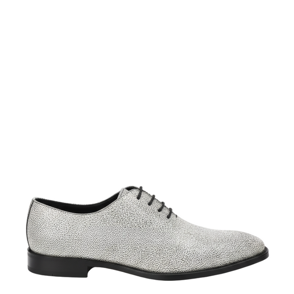 Italian Pebble Exotic Fish Skin Leather Luxe Derby - White