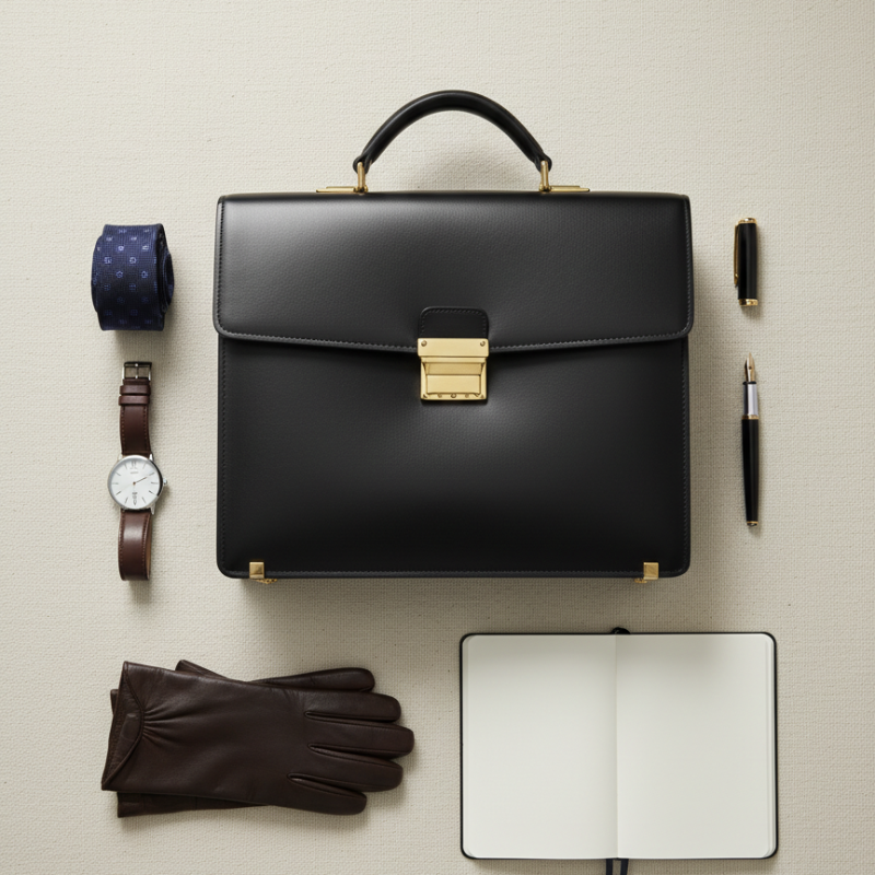 Onyx Crest Gold Tone Accents Leather Briefcase