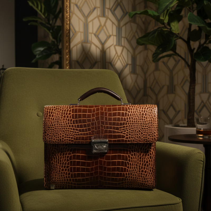 Sable Crest Crocodile Embossed Leather Briefcase
