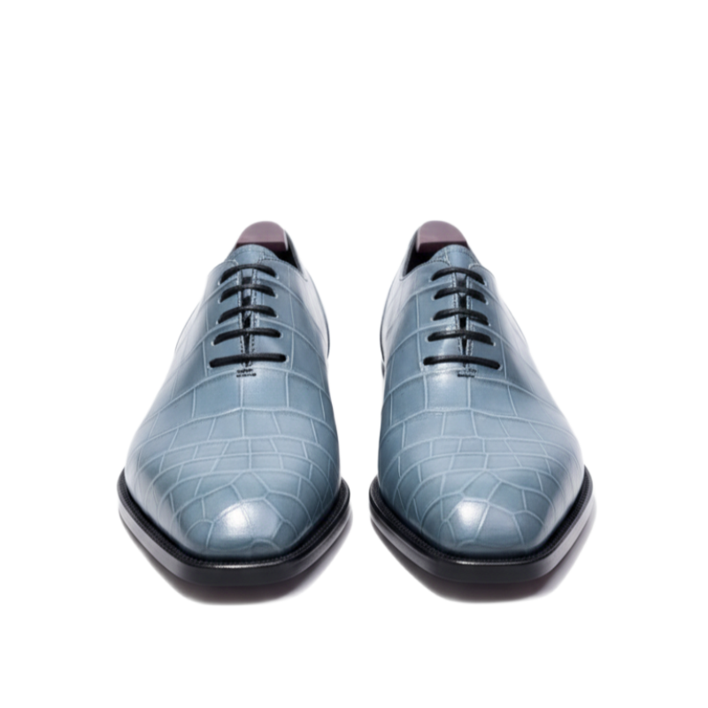 Azure Croc-Textured Oxford Shoes Lace-Ups